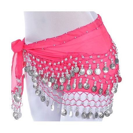 Ceinture de danse orientale fuschia à sequins argent