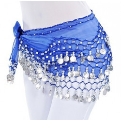 Ceinture de danse orientale bleu roy à sequins argent