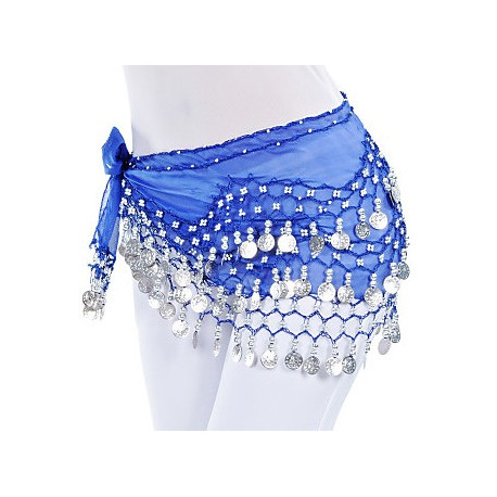 Ceinture de danse orientale bleu roy à sequins argent