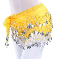 Ceinture de danse orientale jaune à sequins argent