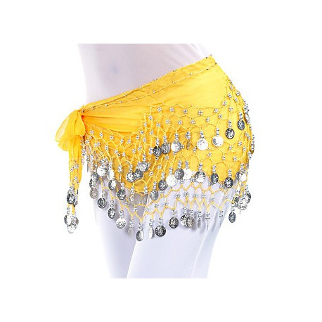 Ceinture de danse orientale jaune à sequins argent