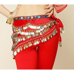 Foulard de danse orientale en velours et strass rouge