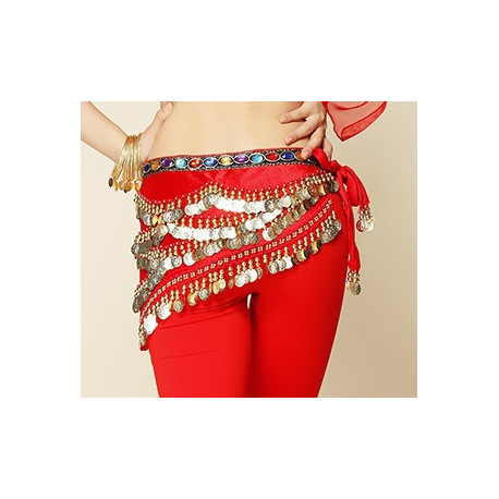 Foulard de danse orientale en velours et strass rouge