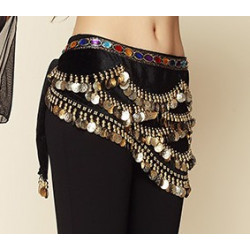 Foulard de danse orientale en velours et strass noir