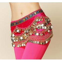 Foulard de danse orientale en velours et strass rose intense