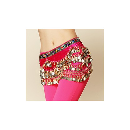 Foulard de danse orientale en velours et strass rose intense