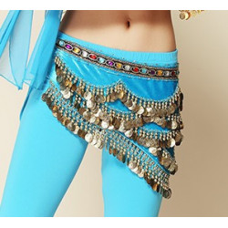 Foulard de danse orientale en velours et strass bleu ciel