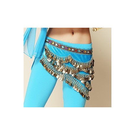 Foulard de danse orientale en velours et strass bleu ciel