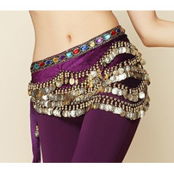 Foulard de danse orientale en velours et strass prune