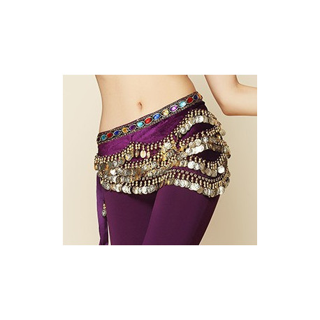 Foulard de danse orientale en velours et strass prune