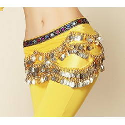 Foulard de danse orientale en velours et strass jaune