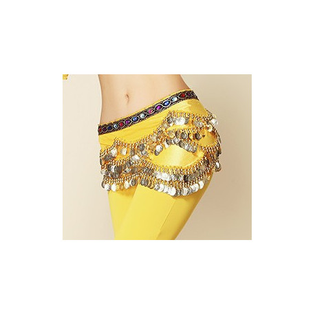 Foulard de danse orientale en velours et strass jaune