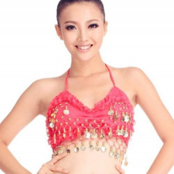 Top de danse orientale à sequins dorés fuschia