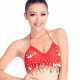 Top de danse orientale à sequins dorés rouge