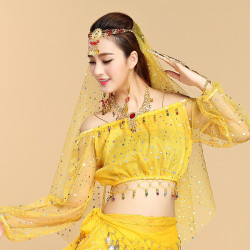 Brassière de danse orientale brillante à manches longues jaune