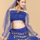Brassière de danse orientale brillante à manches longues bleu roy
