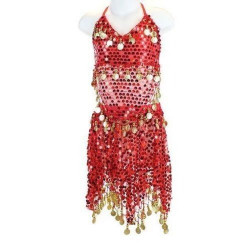 Tenue orientale enfant brillante top jupe rouge