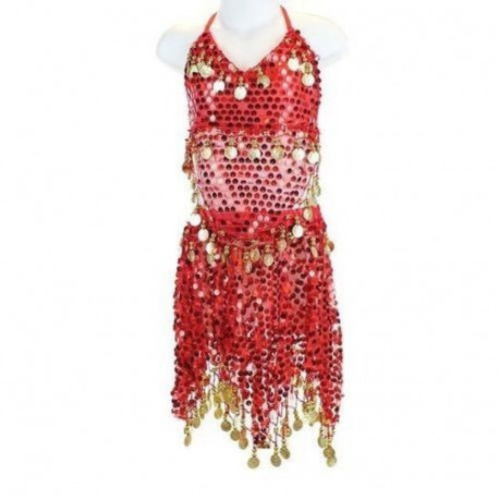 Tenue orientale enfant brillante top jupe rouge
