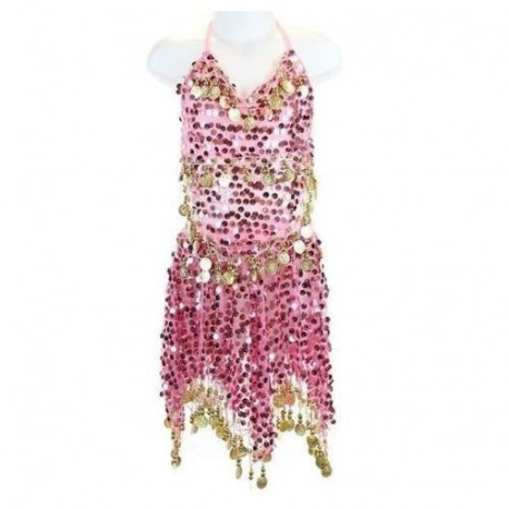 Tenue orientale enfant brillante top jupe rose clair