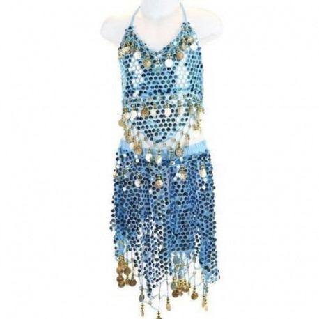 Tenue orientale enfant brillante top jupe bleu clair