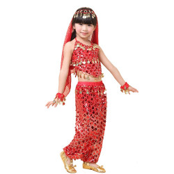 Costume oriental enfant 2 pièces top pantalon brillant rouge