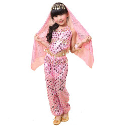 Costume oriental enfant 2 pièces top pantalon brillant rose clair