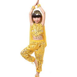 Costume oriental enfant 2 pièces top pantalon brillant jaune