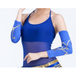 Paire de manchons de danse orientale perlés or Bleu