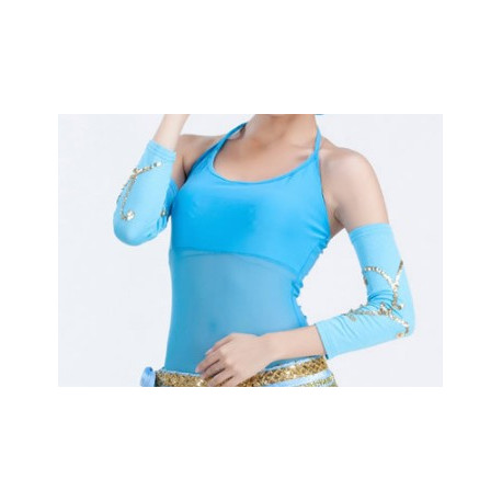Paire de manchons de danse orientale perlés or Bleu ciel