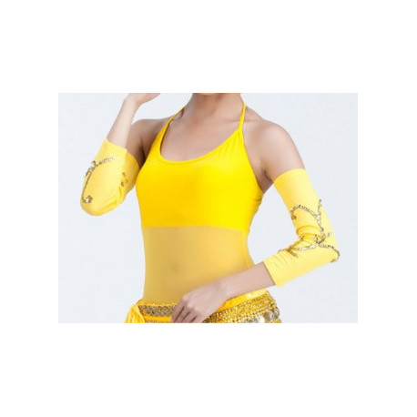 Paire de manchons de danse orientale perlés or Jaune