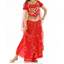 Costume de danse orientale à froufrous brillants Rouge