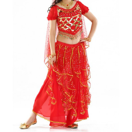 Costume de danse orientale à froufrous brillants Rouge