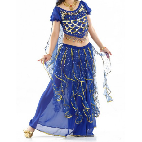 Costume de danse orientale à froufrous brillants Bleu roy