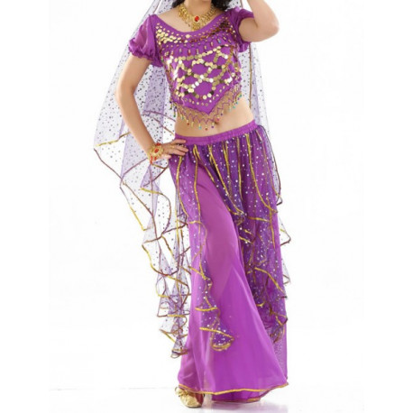 Costume de danse orientale à froufrous brillants Violet
