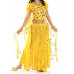 Costume de danse orientale à froufrous brillants Jaune