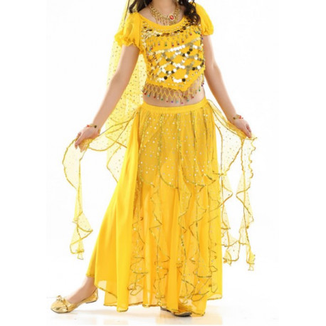 Costume de danse orientale à froufrous brillants Jaune