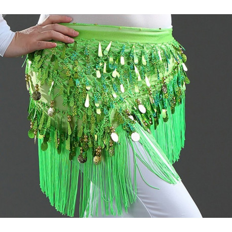 Ceinture de danse orientale triangle à franges vert pomme