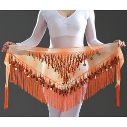 Ceinture de danse orientale triangle à franges orange