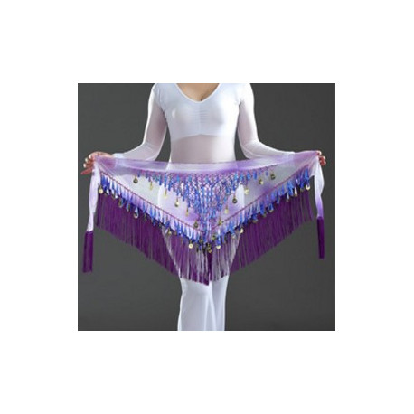 Ceinture de danse orientale triangle à franges violette
