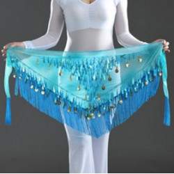 Ceinture de danse orientale triangle à franges bleu clair
