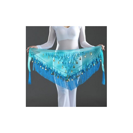 Ceinture de danse orientale triangle à franges bleu clair