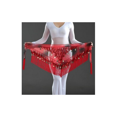 Ceinture de danse orientale triangle à franges rouge