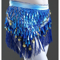 Ceinture de danse orientale triangle à franges bleu foncé
