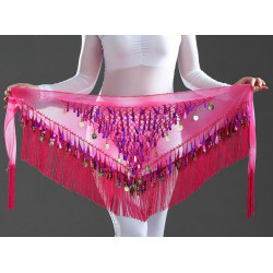 Ceinture de danse orientale triangle à franges fuschia