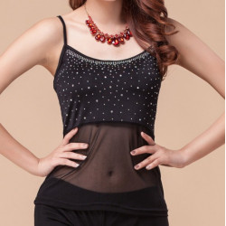 Top de danse orientale bi matière strass noir