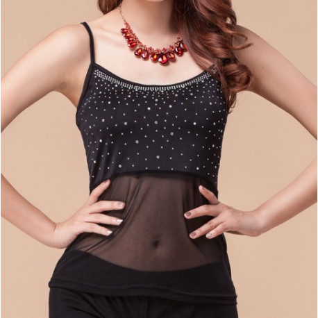 Top de danse orientale bi matière strass noir