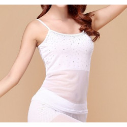 Top de danse orientale bi matière strass blanc