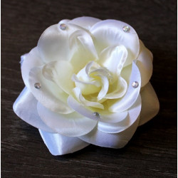 Fleur à cheveux satinée et strass jaune