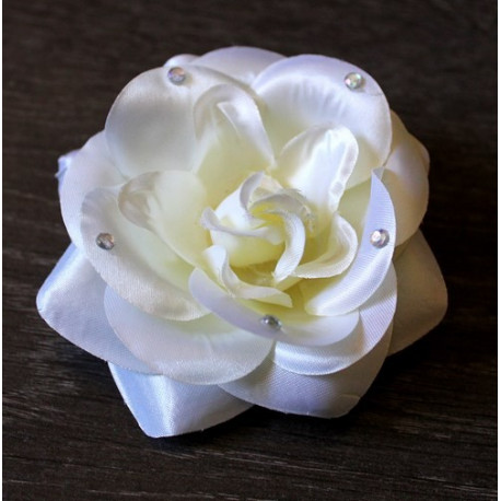 Fleur à cheveux satinée et strass jaune