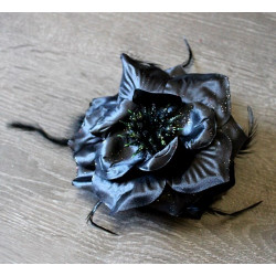 Double fleur à cheveux noir satinée et pailletée sur pince 